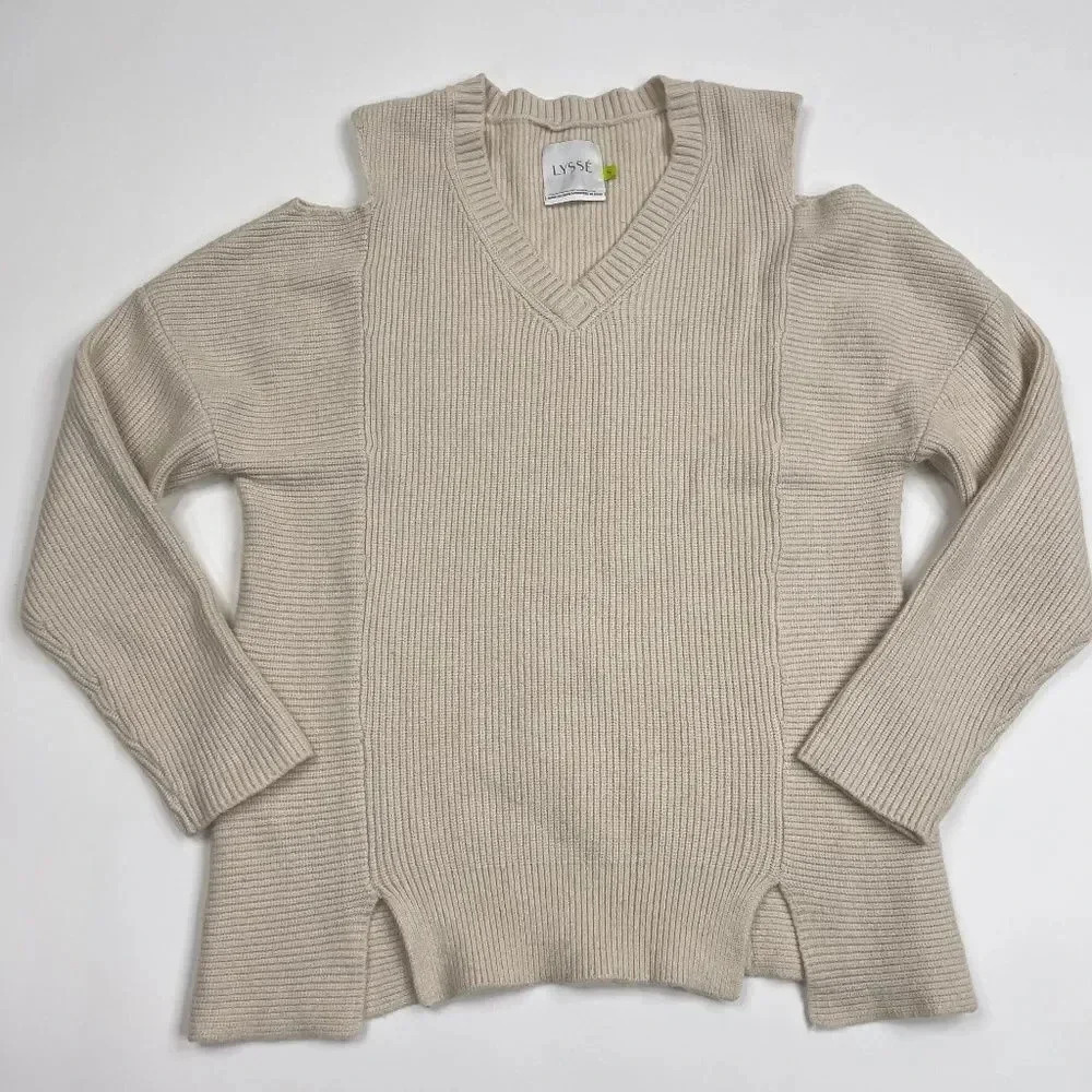Lyssé Oyster Cold Shoulder Pullover Sweater